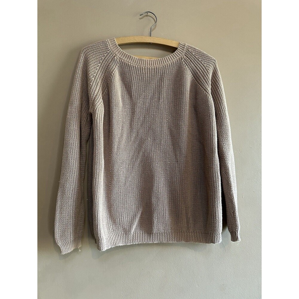 Lulu’s Women’s Pink V-neck Back Sweater Size XS Boho Relaxed Cotton Blend Cable